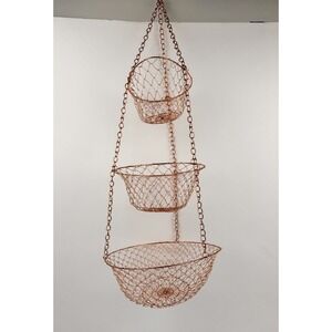3 Tiered Hanging 32" COPPER Metal Mesh Fruit Basket